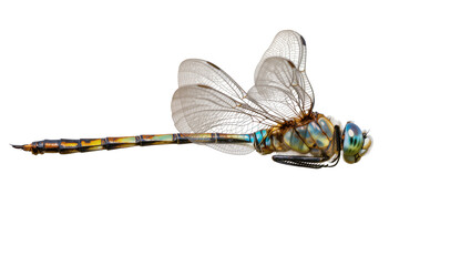 Detailed macro view of a dragonfly with wings and segmented body © Luca