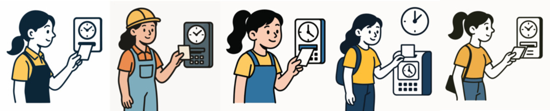Set of vector illustrations of a woman absent from work