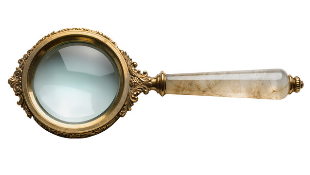 Antique ornate brass magnifying glass with marble handle
