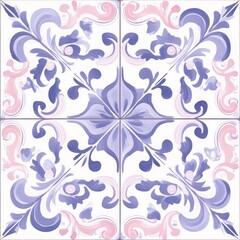 Fototapeta premium Elegant purple and pink watercolor floral tile pattern