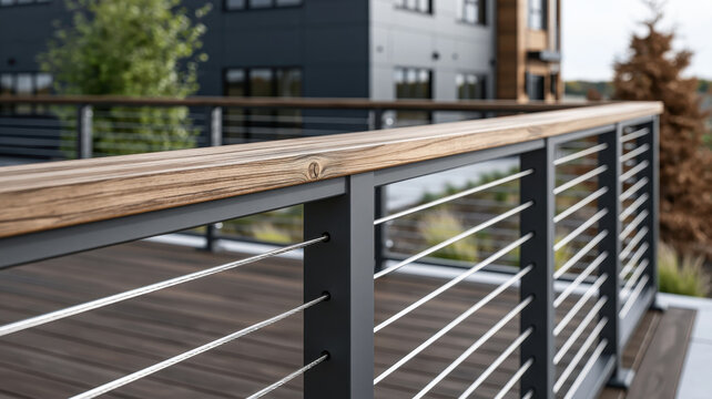 Modern deck featuring a cable railing system
