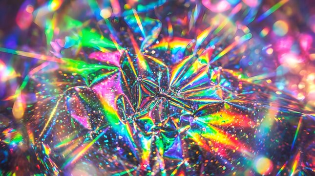 Vibrant holographic light reflections with rainbow prism effect