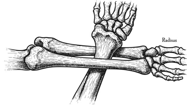 Anatomical Drawing of Human Radius and Ulna Bone Structure