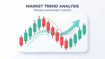 Fototapeta premium Market trend analysis shows a growing stock market with green and red candlesticks
