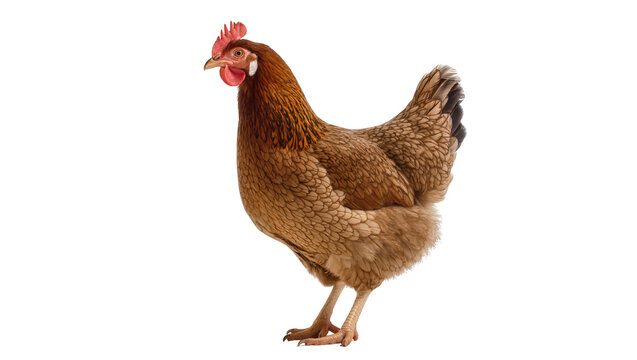 Brown hen with red comb and wattles standing