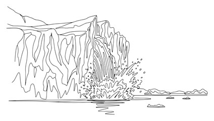 Melting glacier iceberg continuous line drawing, global warming and climate change concept, water splashing from ice minimalist vector illustration © ----WWWLINE----