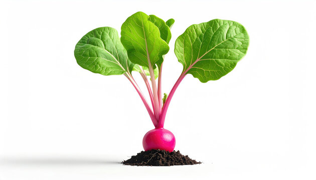 Fresh Radish with Green Leaves Growing from Soil