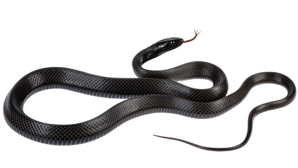 Black snake with forked tongue extended coiled body, detailed scales © Hannah