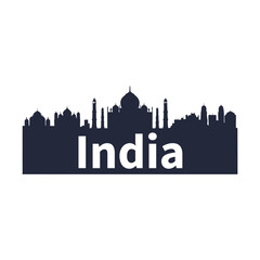 Fototapeta premium India Skyline Silhouette with Taj Mahal Cityscape Typography Logo Design