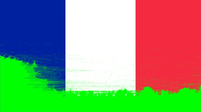 France Flag Green Screen Brush Stroke Transition Video.