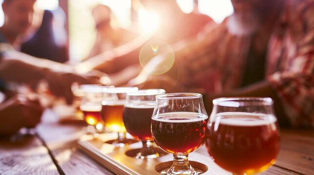 People enjoying a selection of artisanal draft beers during a tasting session, sampling new flavors and experiencing local brew culture