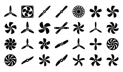 Rotating Propeller and Turbine Vector Icon Set with Flat Cooling Fan Symbols © Md