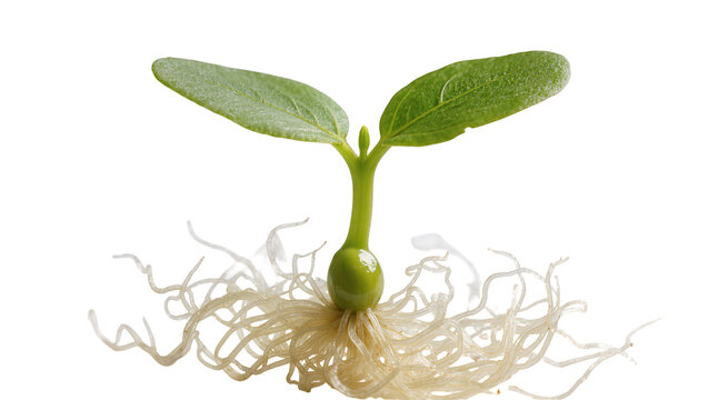 Young plant seedling with green leaves and visible root system