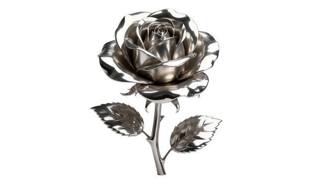 Silver rose with leaves and thorns