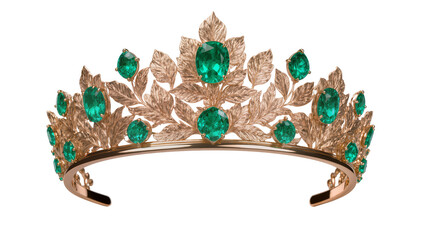 Rose gold tiara with emeralds and leaf design © Hannah