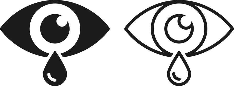 Crying eye icon set black and white vector illustration of tearful human eyes