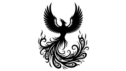 Fototapeta premium Black and White Phoenix Bird Silhouette Illustration