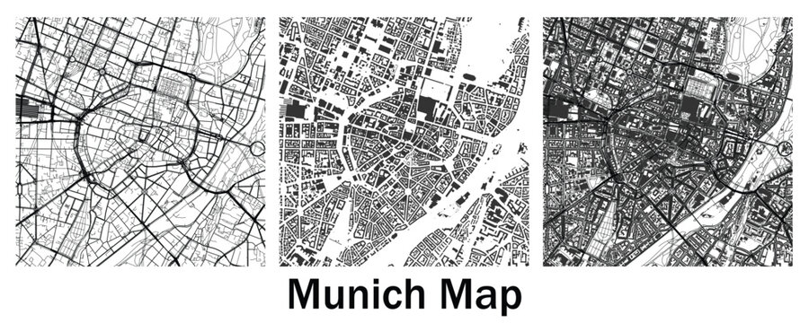 Munich City Street Map Collection with Abstract Urban Road Network Layout Designs