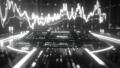 Fototapeta premium Glowing Financial Trading Dashboard Displaying Market Chart in Futuristic Digital Interface