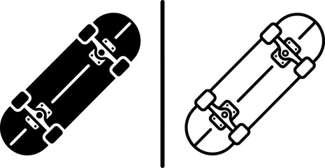 Skateboard icon set solid black and outline versions for design and branding © UniQue DEsigN
