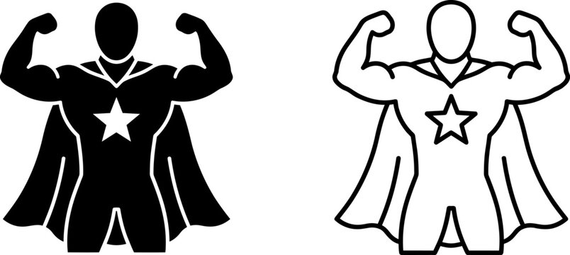 Superhero silhouettes with star emblem and cape flexing muscles
