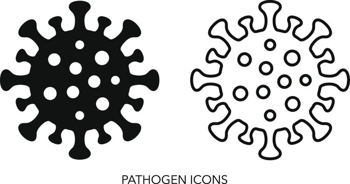 Pathogen icons set with black and white virus illustrations for medical and healthcare designs