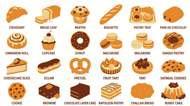 Assorted Baked Goods Collection Flat Icons