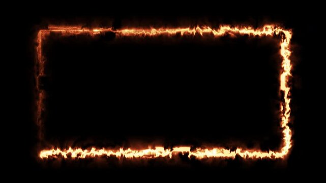 Abstract cinematic blazing fire burning border frame loop background