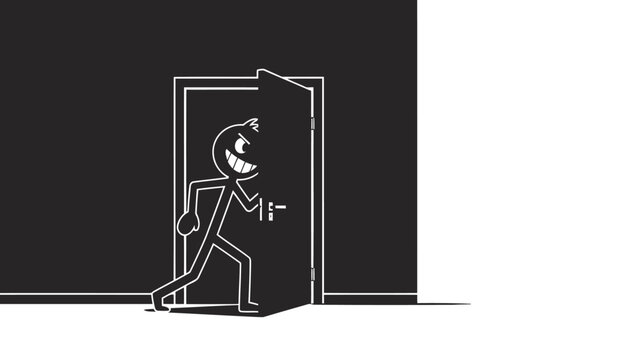Sneaky Stick Figure Character Peeking Through Open Doorway