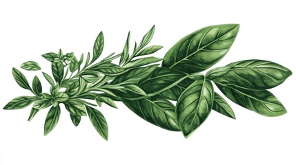 Fototapeta premium Vibrant green herb watercolor painting culinary botanical illustration