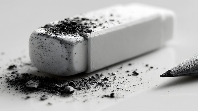 Wei&szlig;er Radiergummi mit Radierstaub auf hellem Hintergrund Nahaufnahme