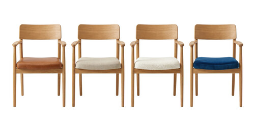 Modern wooden armchairs with diverse seat cushion upholstery styles © PNG Lab