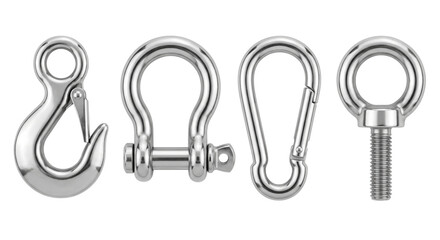 Stainless steel rigging hardware including hook shackle carabiner and eyebolt
