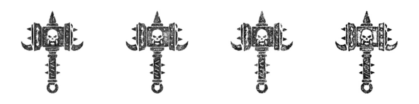 Sketch monochrome orc war hammer icon design set