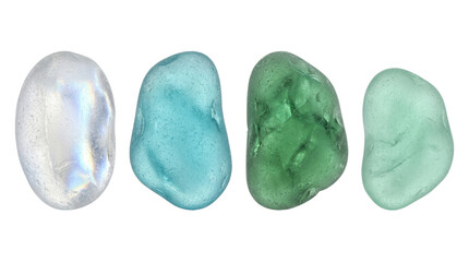 Fototapeta premium Polished colorful sea glass stones collection isolated
