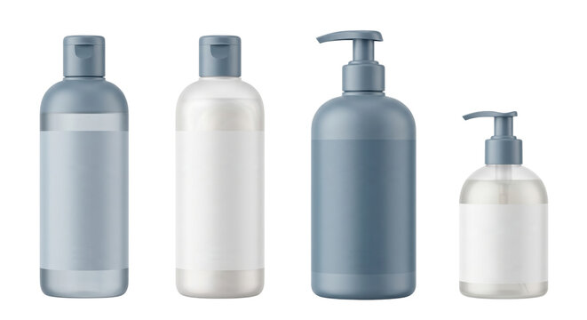 Blue grey plastic cosmetic bottles packaging mockup design