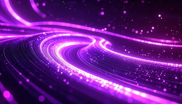 Glowing Purple Light Trails Curving Through Abstract Digital Space