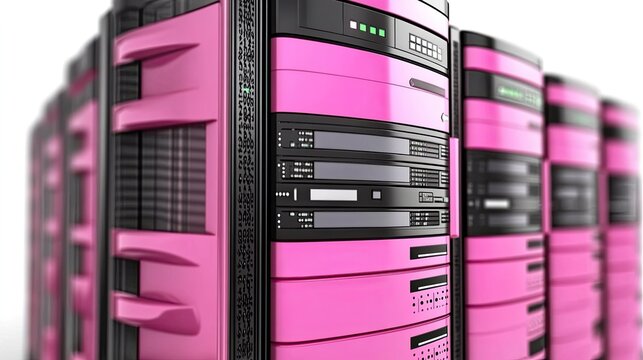 Sleek pink servers modern data center technology network and computing infrastructure