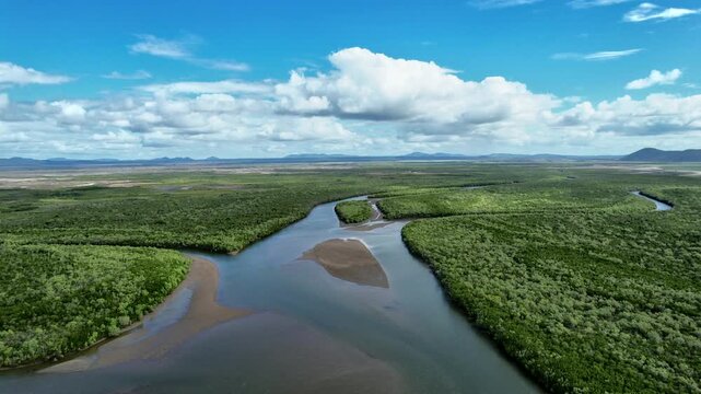 Cinematic aerial footage of Wunjunga near Ayr Queensland, Australia