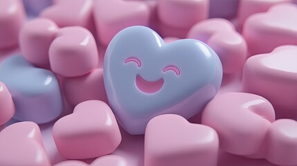 Obraz premium Happy purple heart among pink hearts valentines day romantic cheerful design