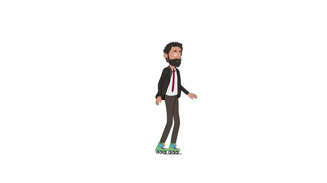 Business Man Character Riding Roller Shoes Animation on Transparent Background