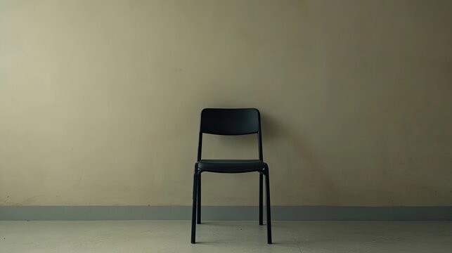 Single black chair against beige wall minimalist interior design