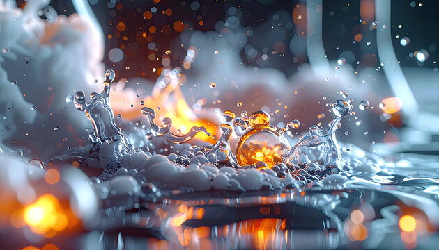 Closeup of Water Splash with Bokeh Effect and Warm Lighting