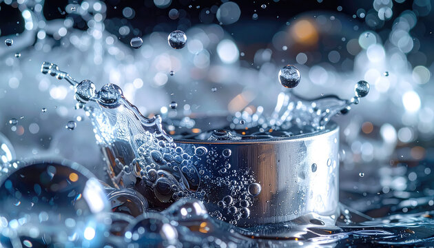 Closeup of Water Splash with Metallic Object in Motion