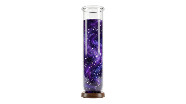 Cosmic galaxy liquid in a glass test tube, magical purple space potion vial, fantasy alchemy and science fiction concept art isolated on Transparent Background