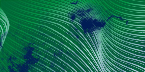 Obraz premium Modern abstract green background with flowing wave lines and dot background.
