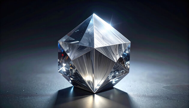 Elegant Crystal Diamond with Light Reflection on Dark Background