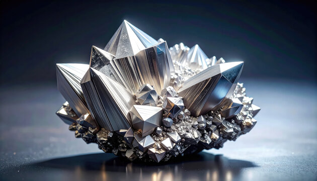 Shiny Metallic Crystal Cluster with Reflective Surfaces and Sharp Edges