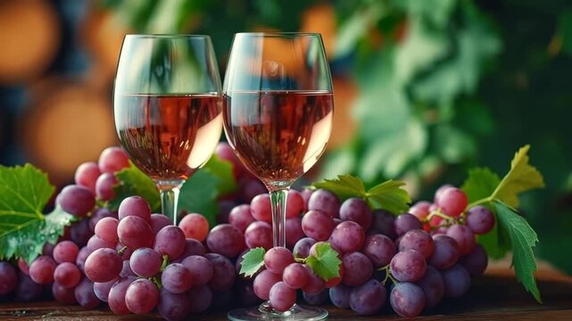 wine glasses and grapes