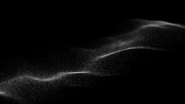 Black wave of particles. Big data visualization. Abstract background with a dynamic wave. 3d rendering.